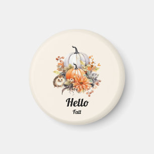 Imán Hello Fall-Pastel Pumpkin y Hedgehog Otoño