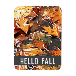 Imán Hello Fall Rainy Leaves