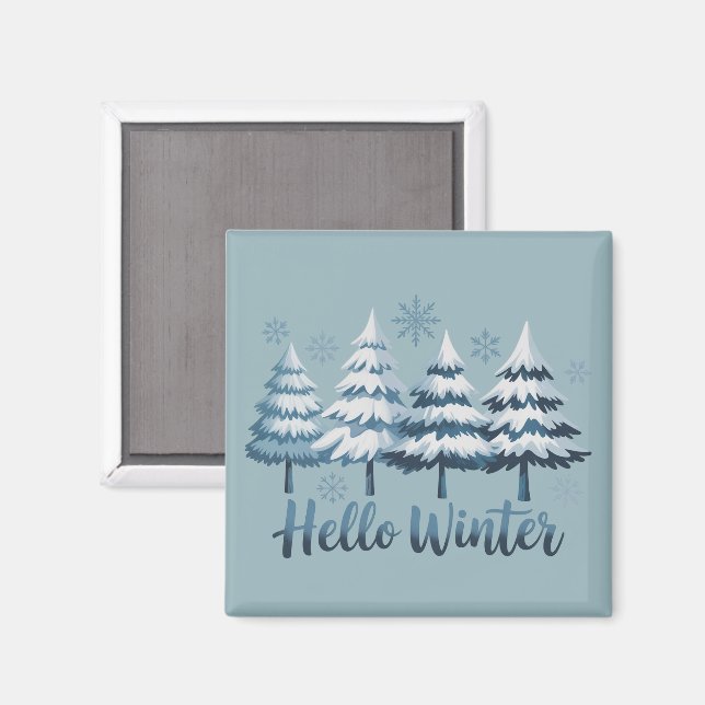 Imán Hello Winter Season Vibes Trees Snowflakes Xmas (Anverso/Reverso)