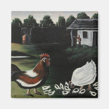 Hen con sus garzas en un paisaje rural de huertos