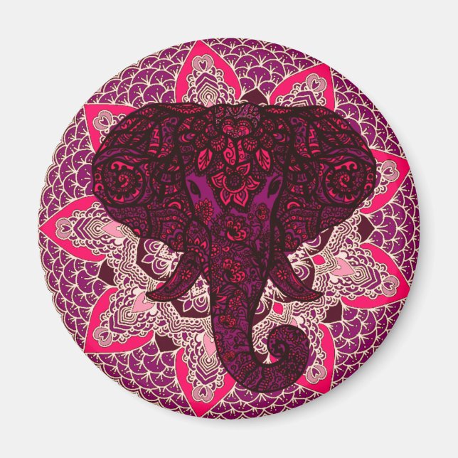 Imán Henna Elephant Head Mandala Pink Mehndi Tattoo (Frente)