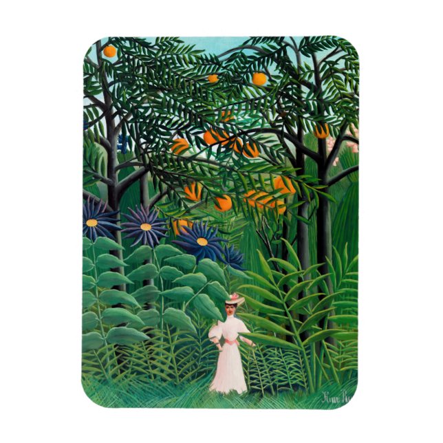 Imán Henri Rousseau - Mujer caminando en un bosque exót (Vertical)