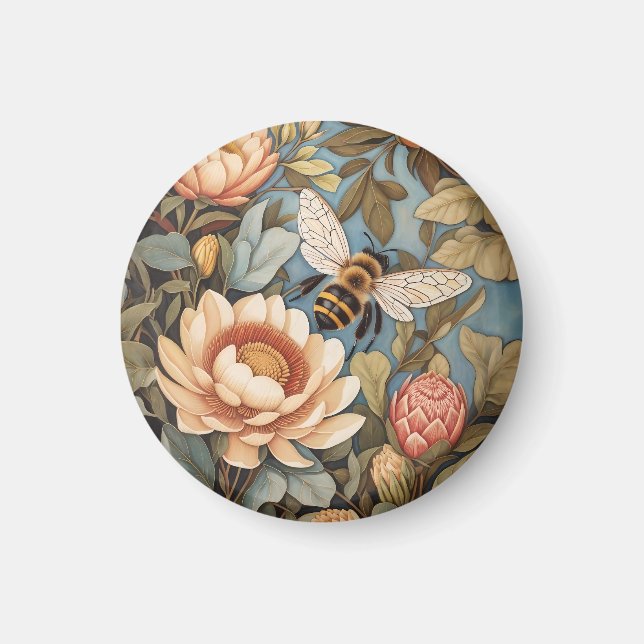 Imán Hermosa Abeja Jardín Con Flores Protíneas (Frente)