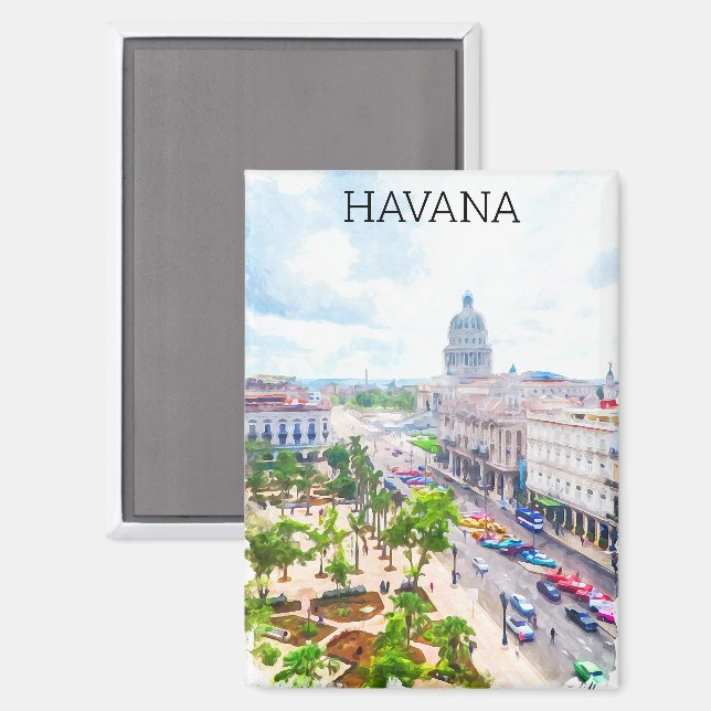 Imán Hermosa acuarela retro cubana de La Habana (Anverso/Reverso)