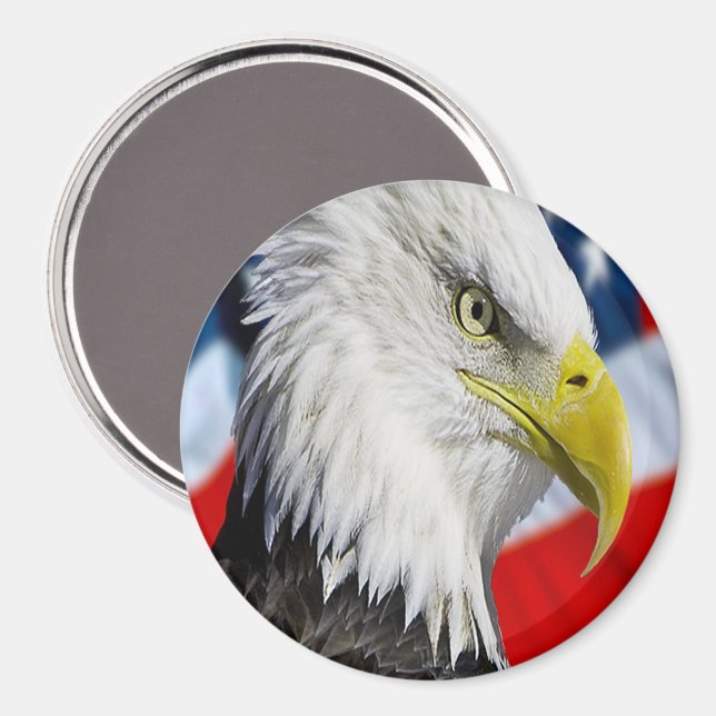 Imán Hermosa cabeza de águila calva y bandera estadouni (Anverso/Reverso)