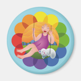 Imán Hermosa chica en columpio y su oso