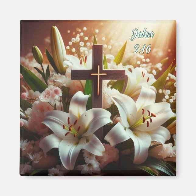 Imán Hermosa cruz de lirio de Pascua (Frente)