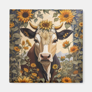 Imán Hermosa decoración campestre de girasol de vaca