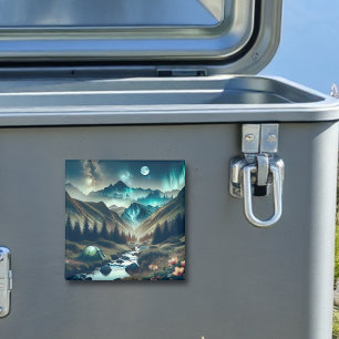 Imán Hermosa escena de camping con montañas y carpas