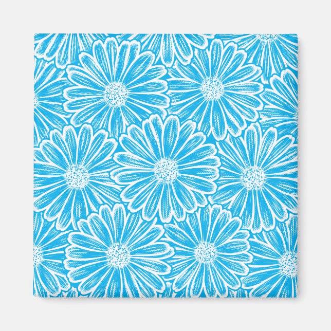 Imán Hermosa flor de margarita, Ilustracion de semitono (Frente)