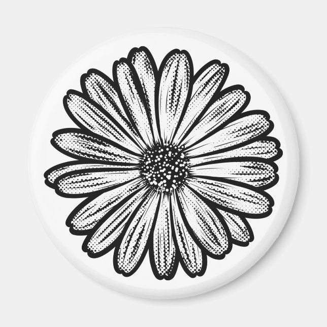 Imán Hermosa flor de margarita, Ilustracion de semitono (Frente)