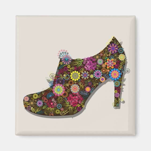 Imán Hermosa Flor y Retro de zapatos de pájaro (Frente)