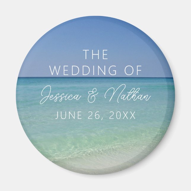 Imán Hermosa fotografía de playa Boda personalizado (Frente)