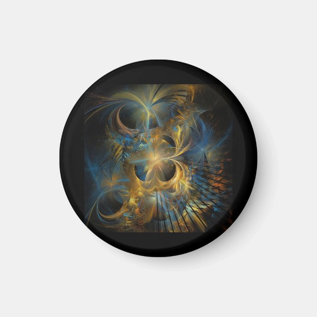Imán Hermosa Fractal Azul Y Dorado  (Frente)