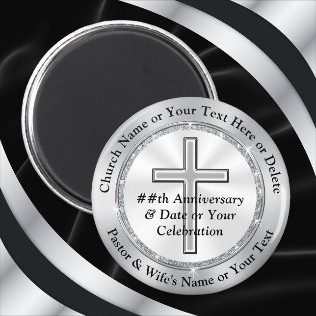 Imán Hermosa iglesia de la Cruz de Plata Favor, Iglesia (Beautiful Personalized Cheap, Church Gifts in BULK. Cheap, Church Magnets. Church party favors. )