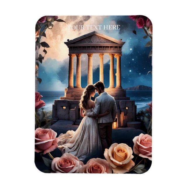 Imán Hermosa novia y novio parados a orillas del mar (Vertical)