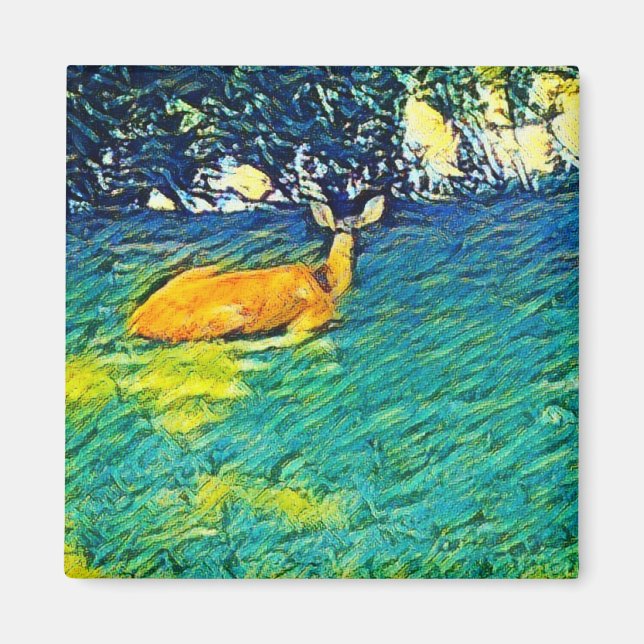 Imán Hermosa pesca de venado en el césped (Frente)