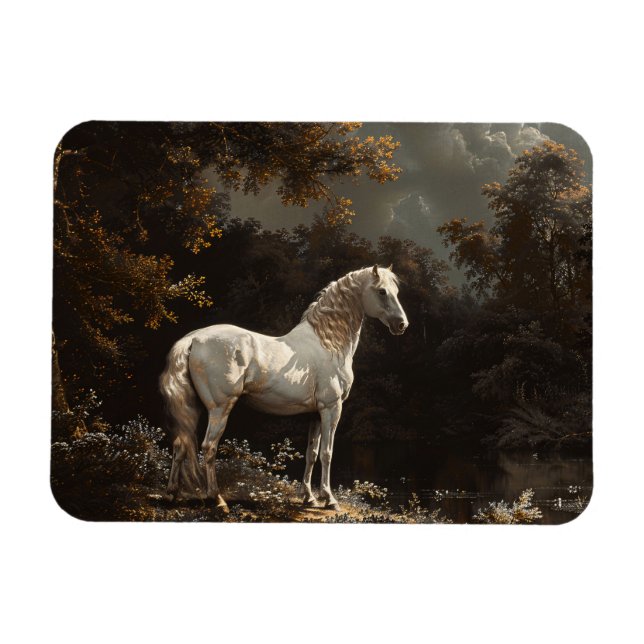 Imán Hermosa pintura de caballos blancos vintage flexib (Horizontal)