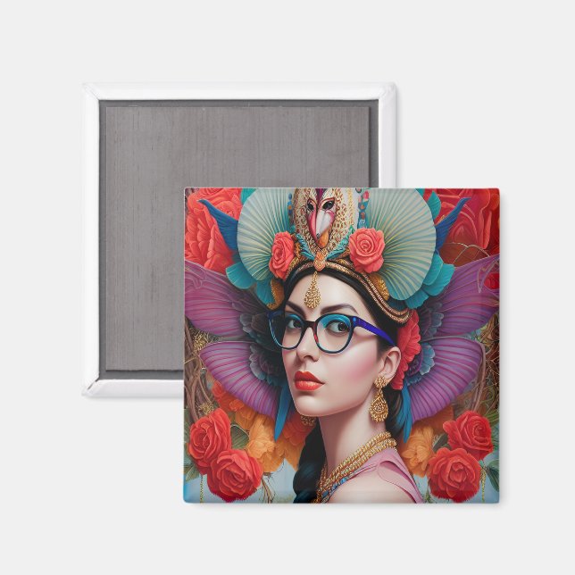 Imán Hermosa princesa con gafas (Anverso/Reverso)