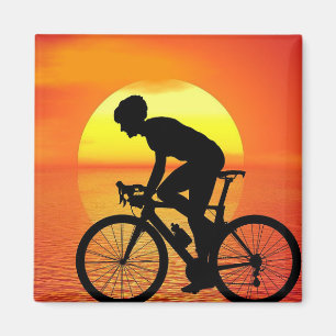 Imán Hermosa silueta de bicicleta Escena de sol colorid