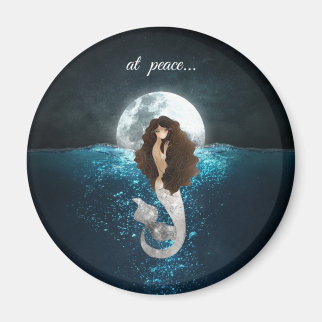 Imán Hermosa sirena en paz bajo la luna llena (Frente)
