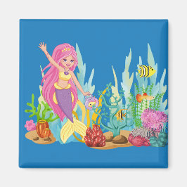 Imán Hermosa sirena PINK PELO jugando en el mar