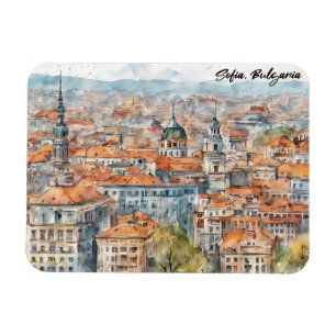 Imán Hermosa Sofía Bulgaria Pintura Acuarela Ciudad
