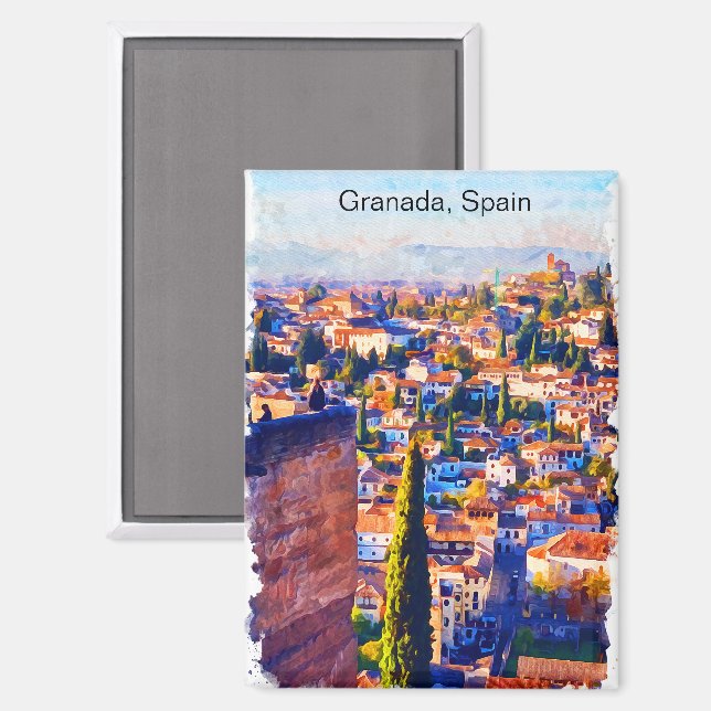 Imán Hermosa vista de aguas de Granada España (Anverso/Reverso)