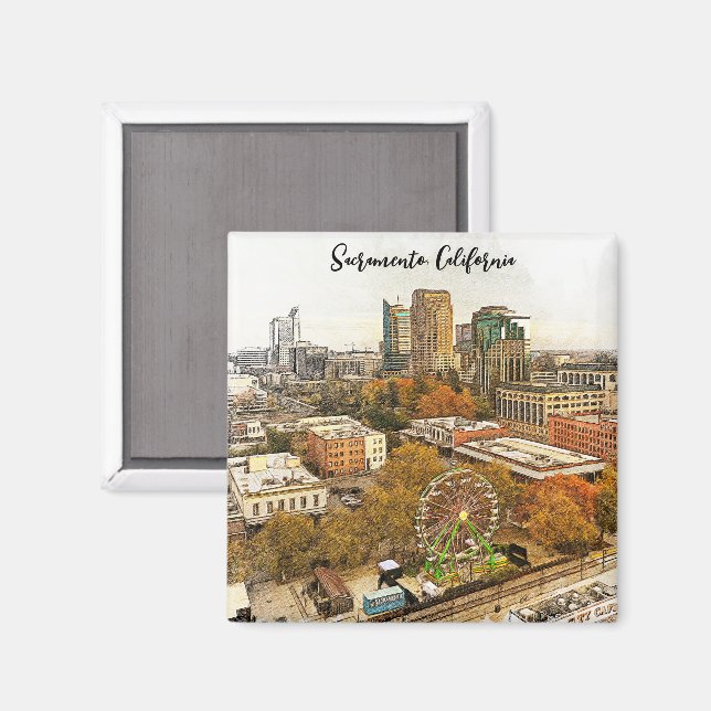 Imán Hermosa vista de Ciudad de Sacramento California (Anverso/Reverso)