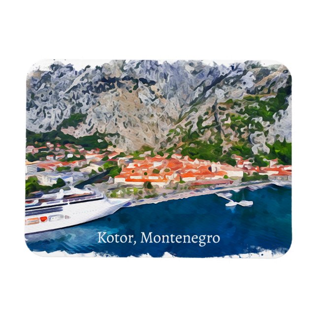 Imán Hermosa vista panorámica de Kotor Bay Montenegro (Horizontal)
