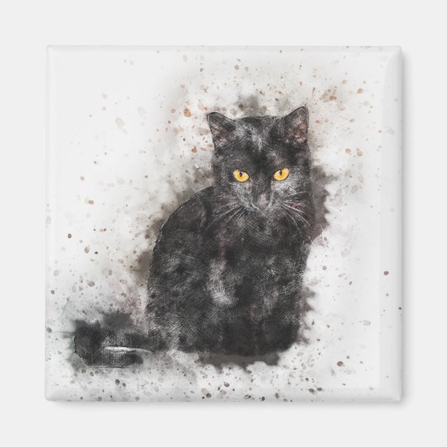 Imán Hermosa y moderna foto deteriorada de gato negro  (Frente)