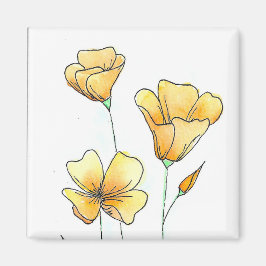 Imán Hermosas amapolas acuarelas de California