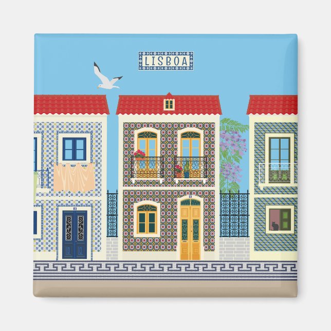 Imán Hermosas casas portuguesas con azulejos o azulejos (Frente)