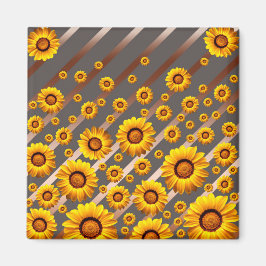 Imán Hermosas flores amarillas sobre rayas grises y mar