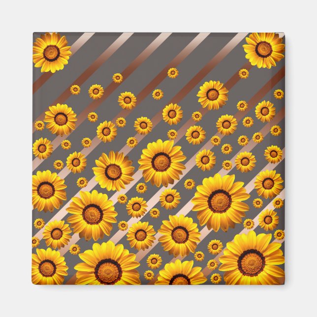 Imán Hermosas flores amarillas sobre rayas grises y mar (Frente)