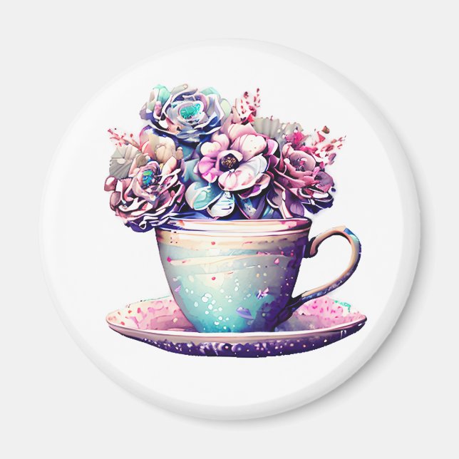 Imán Hermosas flores antiguas de época del Teacup (Frente)