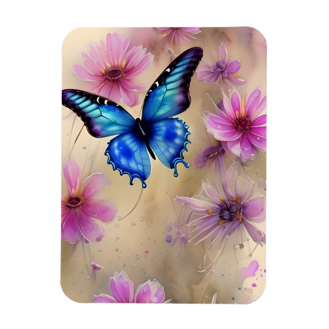 Imán Hermosas flores y mariposa (Vertical)