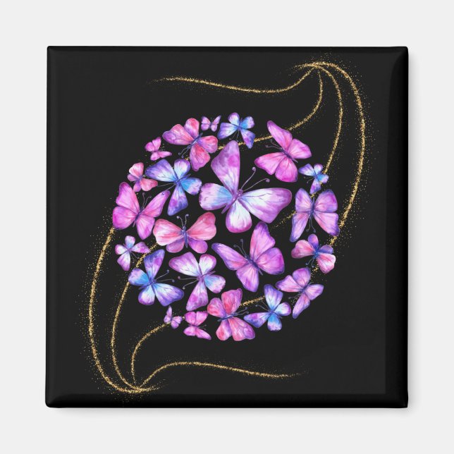 Imán Hermosas mariposas acuarelas con honda dorada (Frente)