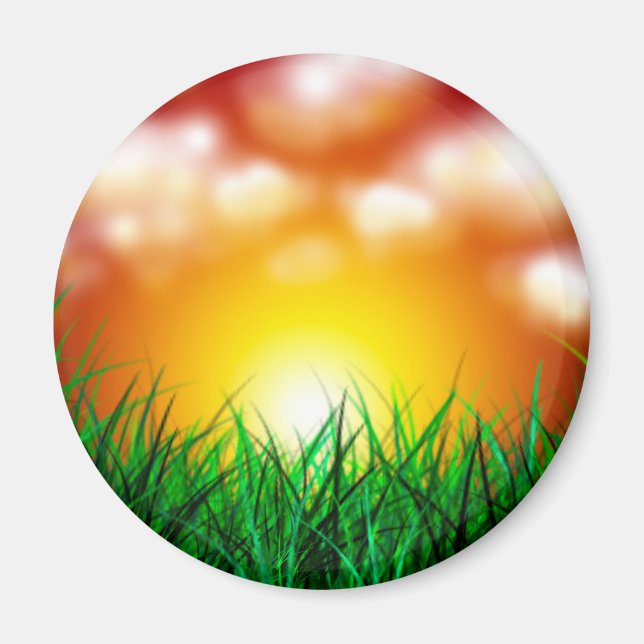 Imán Hermoso amanecer sobre un campo de hierba (Frente)