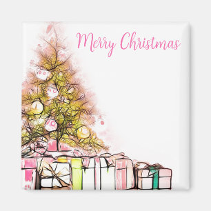 Imán Hermoso árbol de Navidad con regalo
