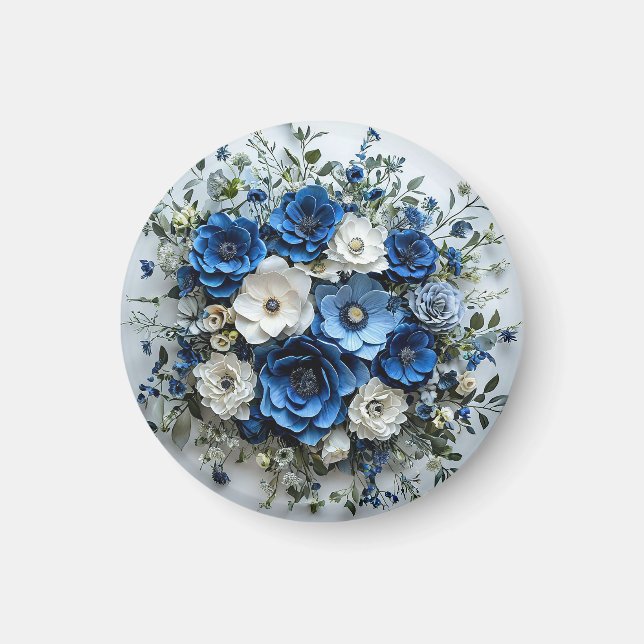 Imán Hermoso arreglo floral azul y blanco (Frente)