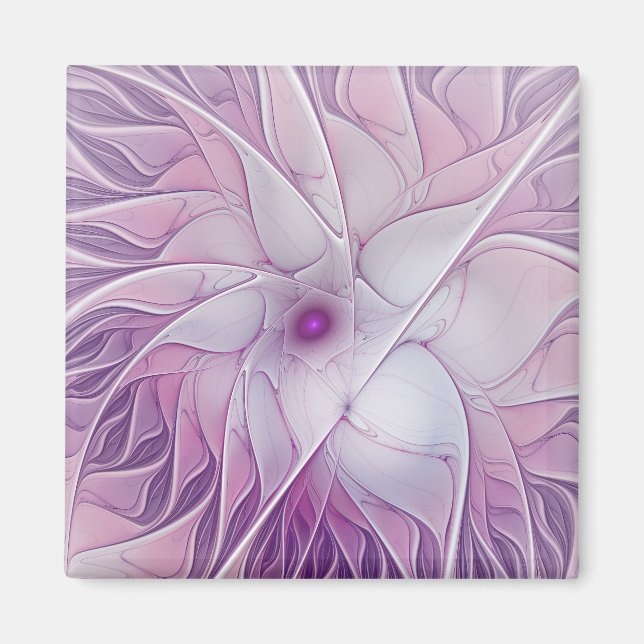 Imán Hermoso Arte Abstracto Fractal Flor Rosa Moderno (Frente)