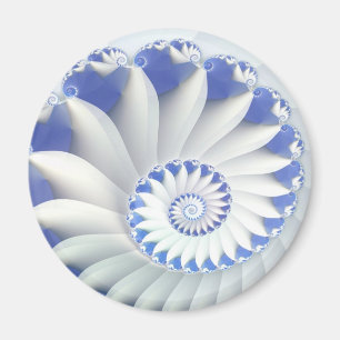 Imán Hermoso arte fractal azul y blanco de la concha