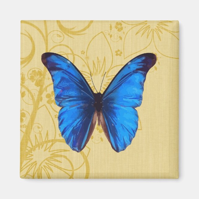 Imán Hermoso arte vintage de la mariposa azul (Frente)