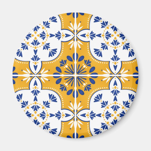 Imán Hermoso Azulejo portugués azul y amarillo (Frente)