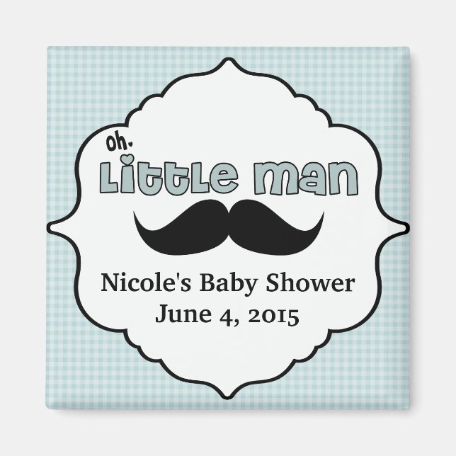 Imán Hermoso bigote de pequeño hombre en Baby Shower (Frente)