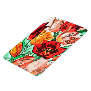 Imán Hermoso Bouquet Floral Tulipanes Arte Contorno Neg