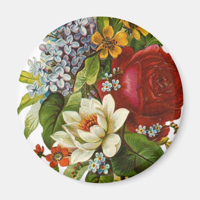 Imán Hermoso Bouquet Romántico de Verano con Rosa Roja (Frente)