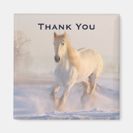 Imán Hermoso caballo blanco en la foto de la nieve grac