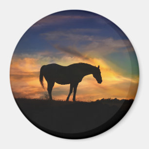 Imán Hermoso caballo en el arte atardecer